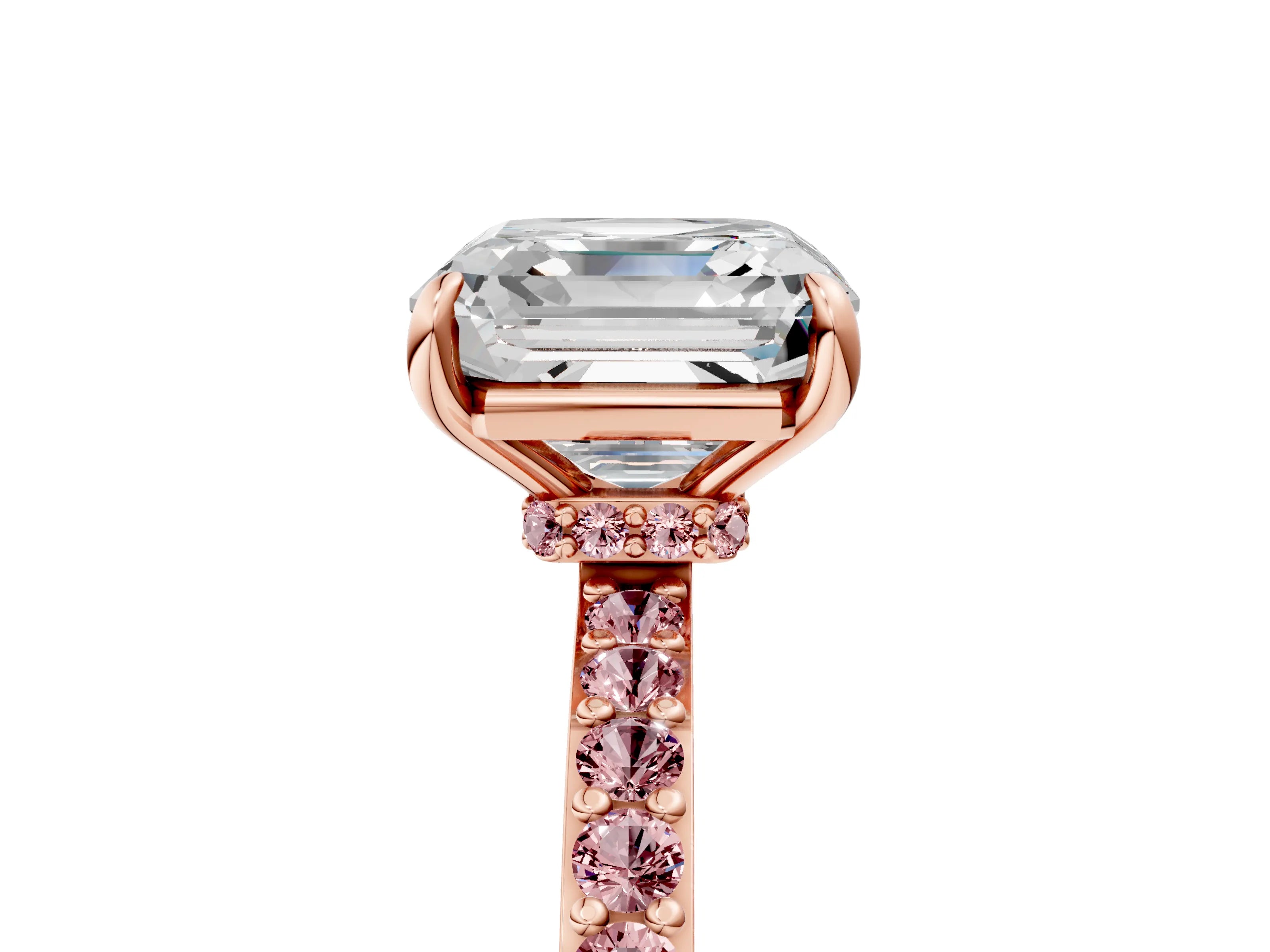 Rose gold Asscher Cut Diamond Pavé Engagement Ring with Round with Morganite side stone Accents and Prong Setting_5