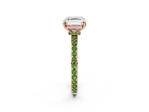 Rose gold Asscher Cut Diamond Pavé Engagement Ring with Round with Peridot side stone Accents and Prong Setting_2