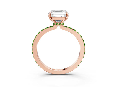 Rose gold Asscher Cut Diamond Pavé Engagement Ring with Round with Peridot side stone Accents and Prong Setting_3