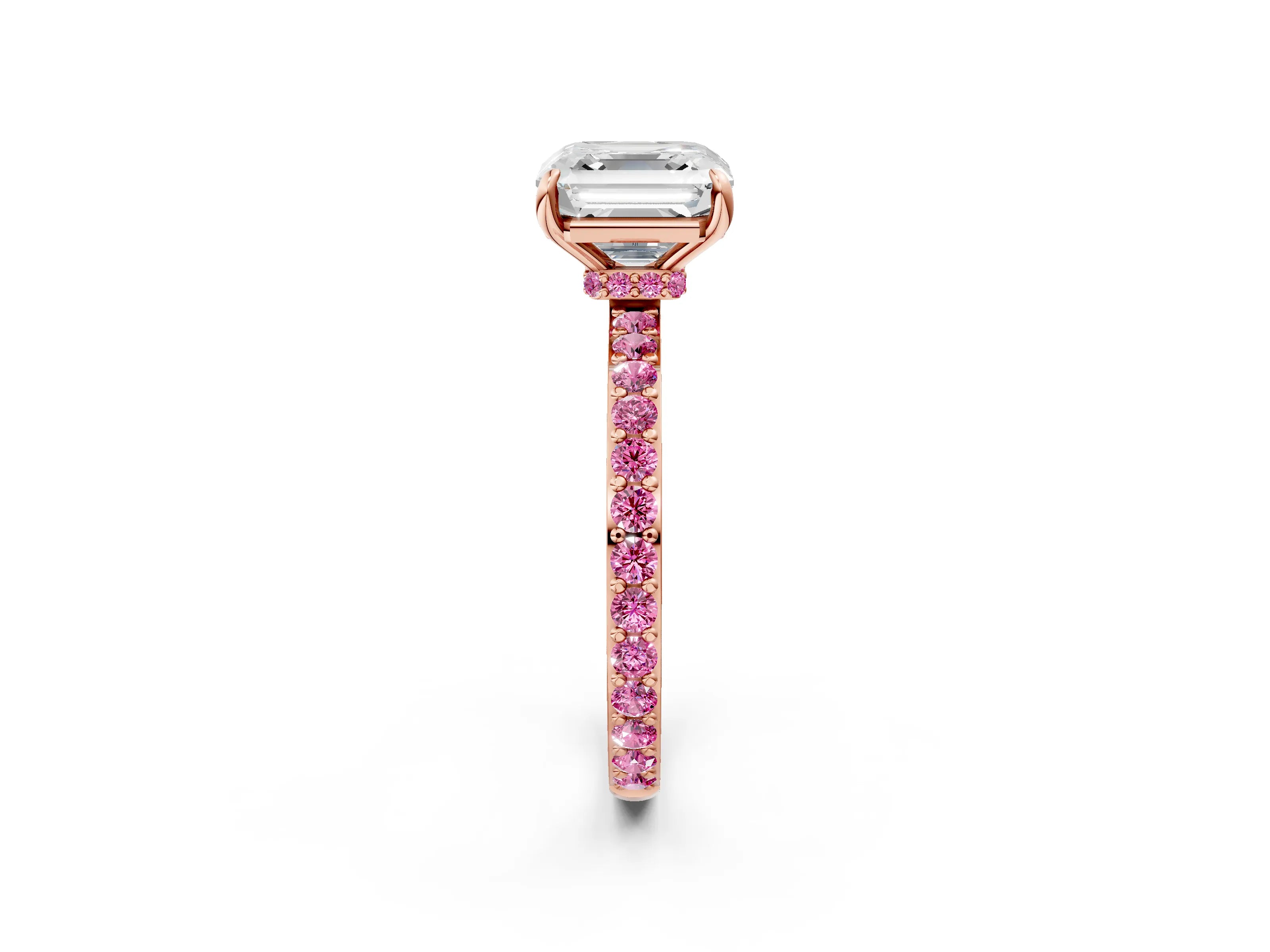 Rose gold Asscher Cut Diamond Pavé Engagement Ring with Round with Pink Sapphire side stone Accents and Prong Setting_2