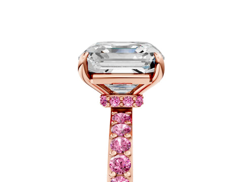 Rose gold Asscher Cut Diamond Pavé Engagement Ring with Round with Pink Sapphire side stone Accents and Prong Setting_5