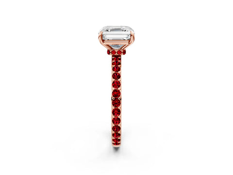 Rose gold Asscher Cut Diamond Pavé Engagement Ring with Round with Ruby side stone Accents and Prong Setting_2