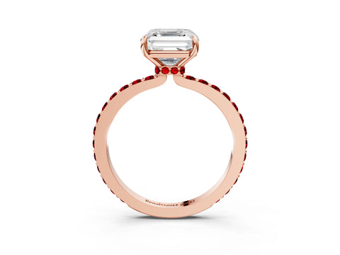 Rose gold Asscher Cut Diamond Pavé Engagement Ring with Round with Ruby side stone Accents and Prong Setting_3