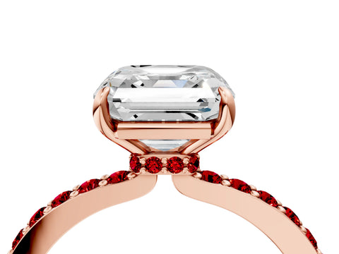 Rose gold Asscher Cut Diamond Pavé Engagement Ring with Round with Ruby side stone Accents and Prong Setting_4
