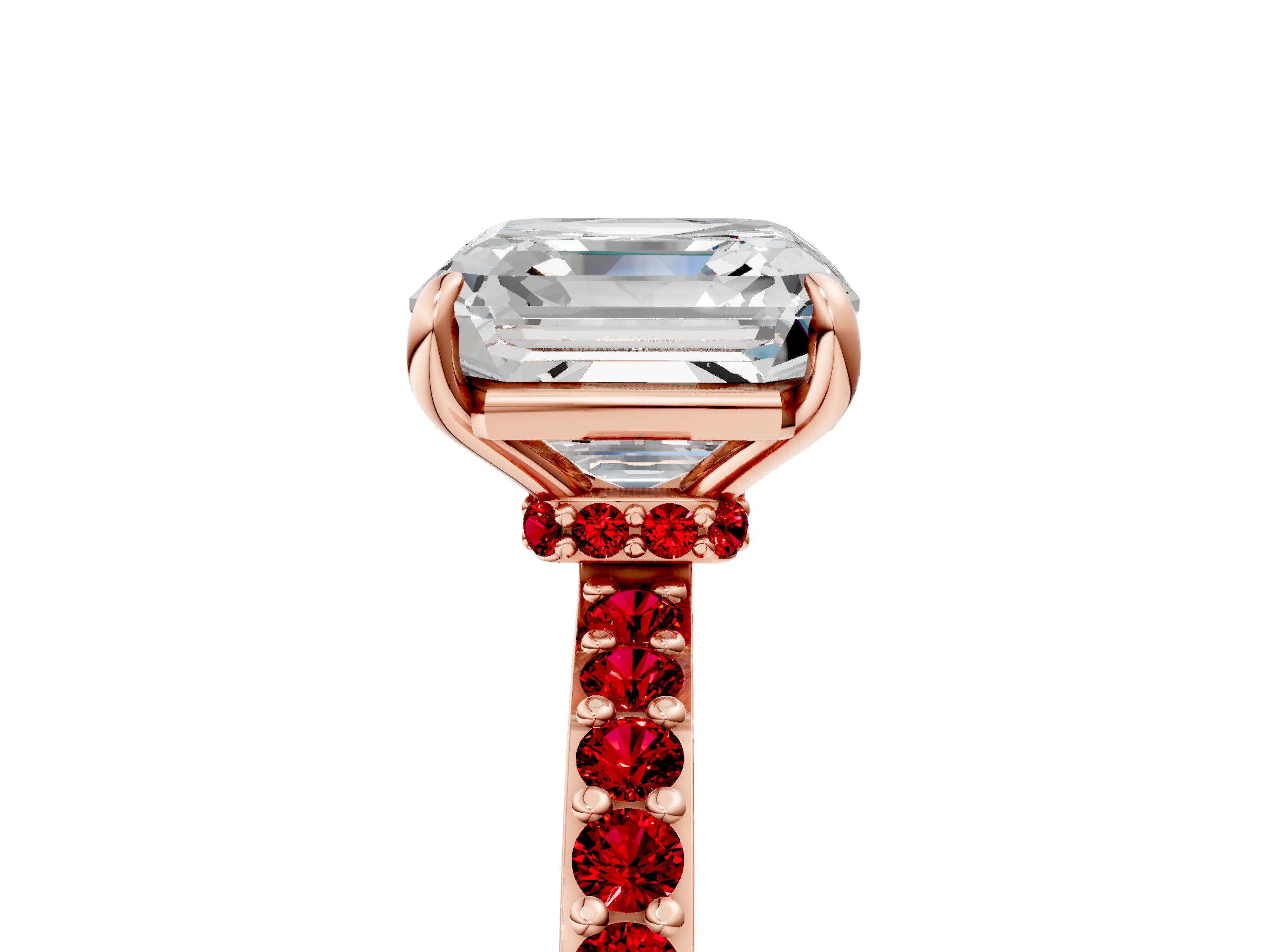 Rose gold Asscher Cut Diamond Pavé Engagement Ring with Round with Ruby side stone Accents and Prong Setting_5