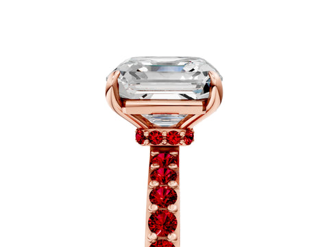 Rose gold Asscher Cut Diamond Pavé Engagement Ring with Round with Ruby side stone Accents and Prong Setting_5
