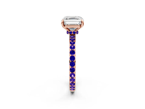 Rose gold Asscher Cut Diamond Pavé Engagement Ring with Round with Tanzanite side stone Accents and Prong Setting_2