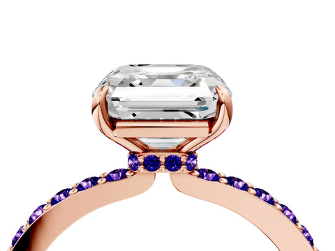 Rose gold Asscher Cut Diamond Pavé Engagement Ring with Round with Tanzanite side stone Accents and Prong Setting_4