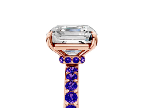 Rose gold Asscher Cut Diamond Pavé Engagement Ring with Round with Tanzanite side stone Accents and Prong Setting_5