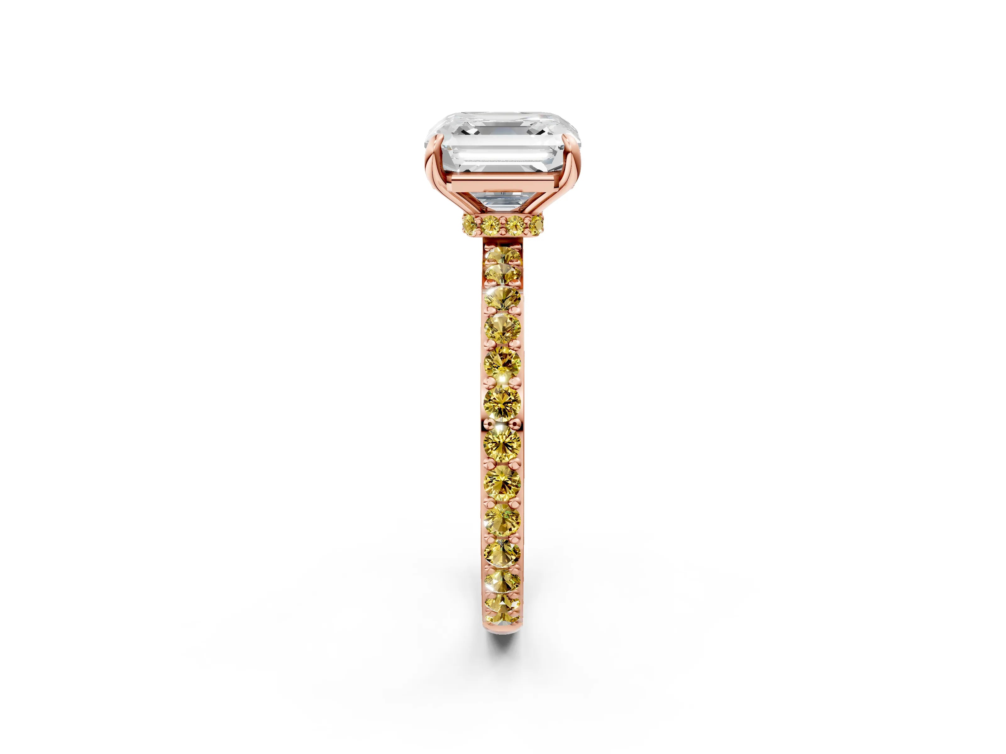 Rose gold Asscher Cut Diamond Pavé Engagement Ring with Round with Yellow Sapphire side stone Accents and Prong Setting_2
