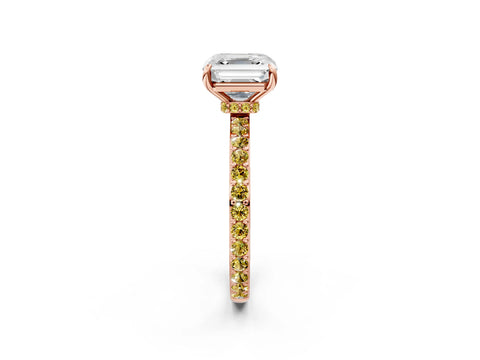 Rose gold Asscher Cut Diamond Pavé Engagement Ring with Round with Yellow Sapphire side stone Accents and Prong Setting_2
