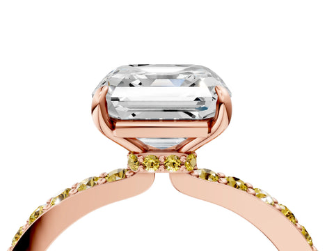 Rose gold Asscher Cut Diamond Pavé Engagement Ring with Round with Yellow Sapphire side stone Accents and Prong Setting_4