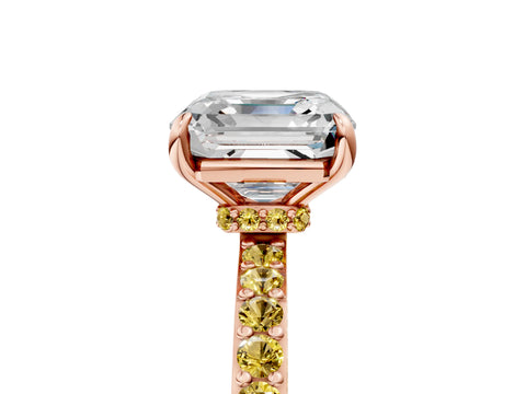 Rose gold Asscher Cut Diamond Pavé Engagement Ring with Round with Yellow Sapphire side stone Accents and Prong Setting_5