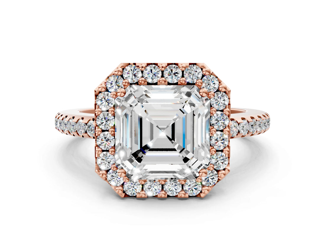 Rose gold Asscher Cut Diamond Pavé Halo Ring with Four-Prong Setting_41