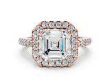 Rose gold Asscher Cut Diamond Pavé Halo Ring with Four-Prong Setting_41