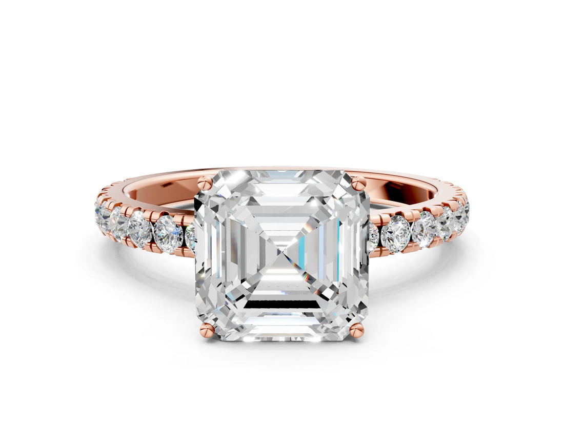 Rose gold Asscher Cut Diamond Pavé Solitaire Engagement Ring with Four-Prong Setting_40