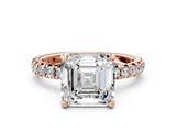 Rose gold Asscher Cut Diamond Pavé Solitaire Ring with Round Band and Prong Setting_12