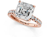 Rose gold Asscher Cut Diamond Pavé Solitaire Ring with Round Band and Prong Setting_13