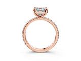 Rose gold Asscher Cut Diamond Pavé Solitaire Ring with Round Band and Prong Setting_15
