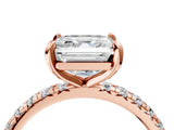 Rose gold Asscher Cut Diamond Pavé Solitaire Ring with Round Band and Prong Setting_16