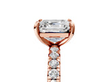 Rose gold Asscher Cut Diamond Pavé Solitaire Ring with Round Band and Prong Setting_17