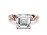 Rose gold Asscher Cut Diamond Pavé Solitaire Ring with Round Band and Prong Setting_24