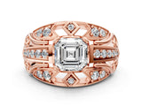 Rose gold Asscher Cut Diamond Pave Art Deco Split Shank Ring with Four-Prong Setting_13