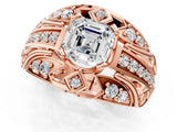 Rose gold Asscher Cut Diamond Pave Art Deco Split Shank Ring with Four-Prong Setting_14