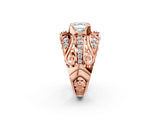 Rose gold Asscher Cut Diamond Pave Art Deco Split Shank Ring with Four-Prong Setting_15
