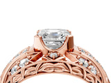 Rose gold Asscher Cut Diamond Pave Art Deco Split Shank Ring with Four-Prong Setting_17