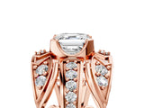 Rose gold Asscher Cut Diamond Pave Art Deco Split Shank Ring with Four-Prong Setting_18