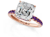 Rose gold Asscher Cut Diamond Pave Band Solitaire Ring with Round with Amethyst side stone and Prong Setting_1