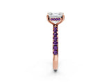Rose gold Asscher Cut Diamond Pave Band Solitaire Ring with Round with Amethyst side stone and Prong Setting_2
