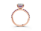 Rose gold Asscher Cut Diamond Pave Band Solitaire Ring with Round with Amethyst side stone and Prong Setting_3