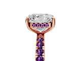 Rose gold Asscher Cut Diamond Pave Band Solitaire Ring with Round with Amethyst side stone and Prong Setting_5