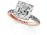 Rose gold Asscher Cut Diamond Pave Band Solitaire Ring with Round with Aquamarine side stone and Prong Setting_13