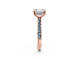 Rose gold Asscher Cut Diamond Pave Band Solitaire Ring with Round with Aquamarine side stone and Prong Setting_14
