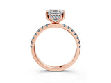 Rose gold Asscher Cut Diamond Pave Band Solitaire Ring with Round with Aquamarine side stone and Prong Setting_15