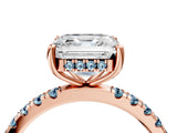 Rose gold Asscher Cut Diamond Pave Band Solitaire Ring with Round with Aquamarine side stone and Prong Setting_16