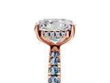 Rose gold Asscher Cut Diamond Pave Band Solitaire Ring with Round with Aquamarine side stone and Prong Setting_17