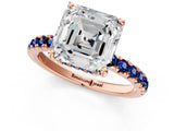 Rose gold Asscher Cut Diamond Pave Band Solitaire Ring with Round with Blue Sapphire side stone and Prong Setting_13