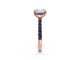Rose gold Asscher Cut Diamond Pave Band Solitaire Ring with Round with Blue Sapphire side stone and Prong Setting_14