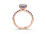Rose gold Asscher Cut Diamond Pave Band Solitaire Ring with Round with Blue Sapphire side stone and Prong Setting_15