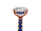 Rose gold Asscher Cut Diamond Pave Band Solitaire Ring with Round with Blue Sapphire side stone and Prong Setting_17