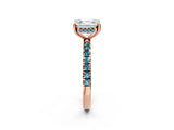 Rose gold Asscher Cut Diamond Pave Band Solitaire Ring with Round with Blue Topaz side stone and Prong Setting_14