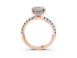 Rose gold Asscher Cut Diamond Pave Band Solitaire Ring with Round with Blue Topaz side stone and Prong Setting_15