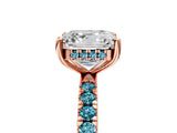 Rose gold Asscher Cut Diamond Pave Band Solitaire Ring with Round with Blue Topaz side stone and Prong Setting_17