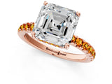 Rose gold Asscher Cut Diamond Pave Band Solitaire Ring with Round with Citrine side stone and Prong Setting_1