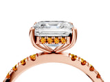 Rose gold Asscher Cut Diamond Pave Band Solitaire Ring with Round with Citrine side stone and Prong Setting_4
