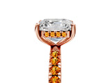 Rose gold Asscher Cut Diamond Pave Band Solitaire Ring with Round with Citrine side stone and Prong Setting_5